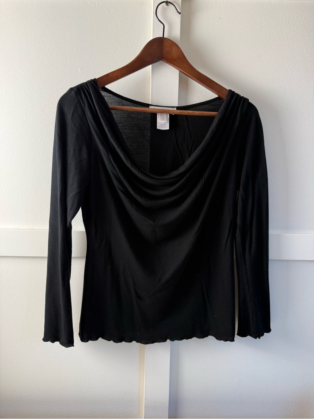 White House Black Market Black Draped Cowl-Neck Long Sleeve Top